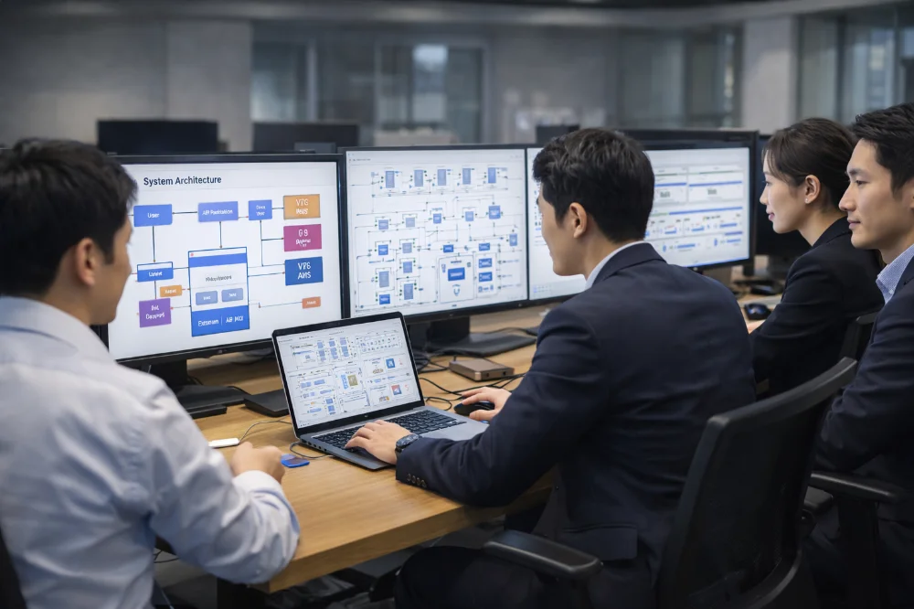 システムアーキテクチャを確認するSEチーム